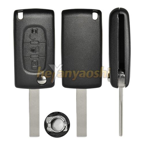 Picture of Replacement 3 Buttons Flip Remote Shell  for Peugeot W/  Battery Connector