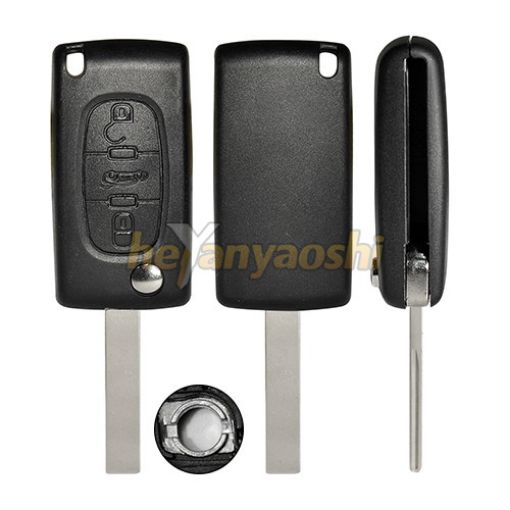 Picture of Replacement 3 Buttons Flip Remote Shell  for Peugeot W/  Battery Connector