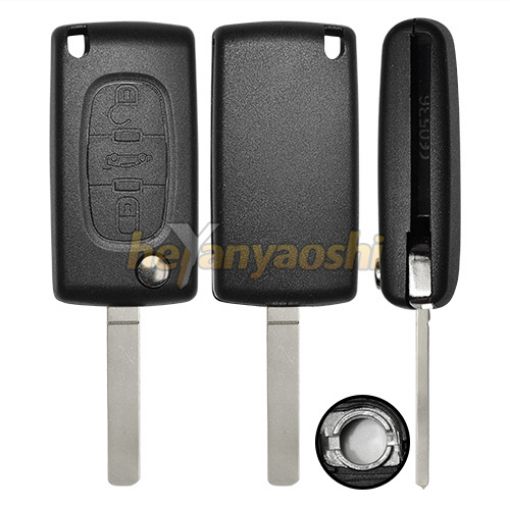 Picture of Replacement 3 Buttons Flip Remote Shell  for Peugeot W/  Battery Connector