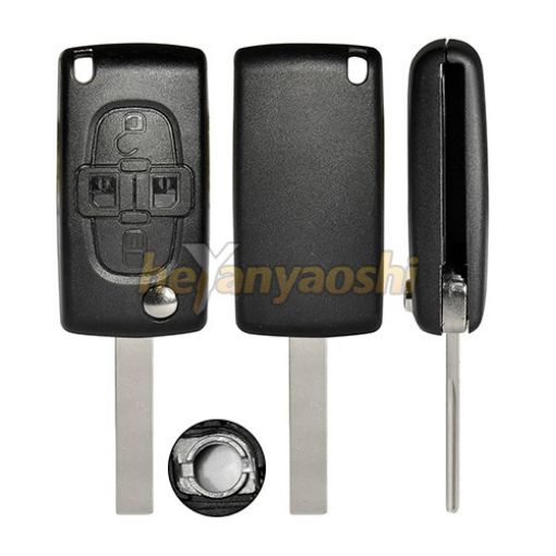 Picture of Replacement 4 Buttons Flip Remote Shell  for Peugeot W/  Battery Connector