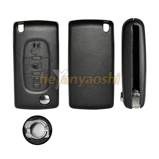 Picture of Replacement 3 Buttons Flip Remote Shell  for Peugeot W/   Battery Connector